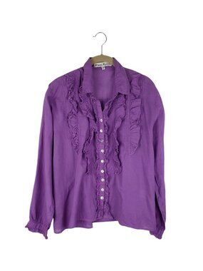 JP & Mattie Cascade Ruffle Shirt Long Sleeve Purple Lightweight Cotton Womens S